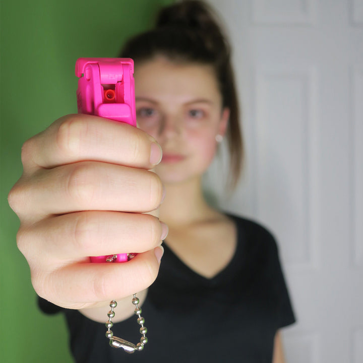 Pocket Size Mace Pepper Spray- Ideal self defense keychain for women, 10 ft range, Made in the USA- Available in Neon Pink